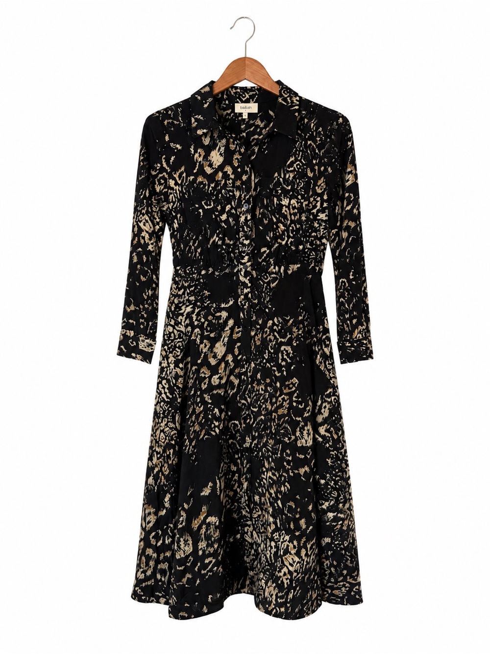 bohme Black and Beige Printed Long Sleeve Shirt Dress